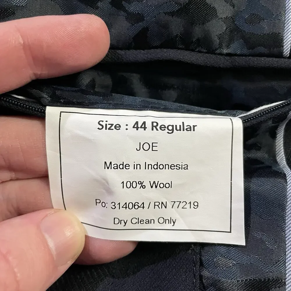 JOE Joseph Abboud Blazer 44R Slim Fit Black Super 120s Wool Camo Lining Vented